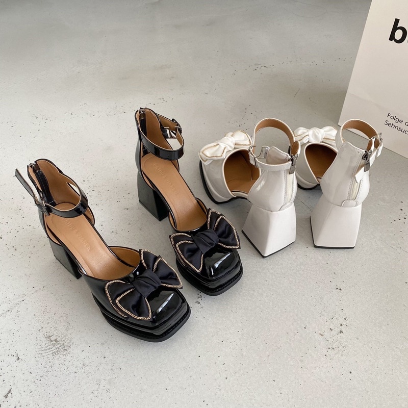 Sẵn _ A34  Giày lolita nữ gắn nơ tiểu thư xinh xắn