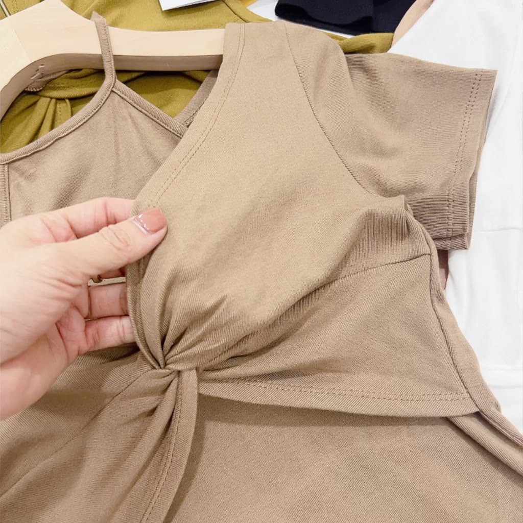 Áo thun kiểu cổ yếm xoắn ngực sexxy, Áo phông dáng ôm co giãn AT6420 - NhiNhi Shop | BigBuy360 - bigbuy360.vn