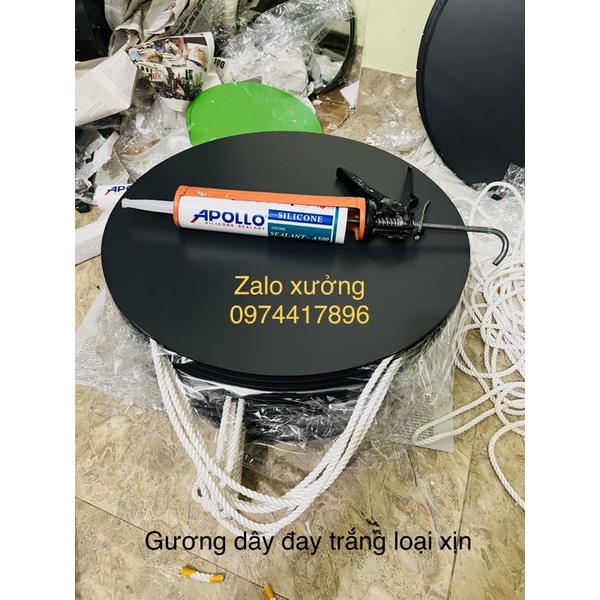 Gương tròn treo dây đay, ép keo chuyên dụng.