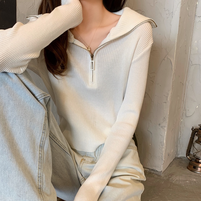 Áo sweater tay dài màu trơn thiết kế mới thời trang