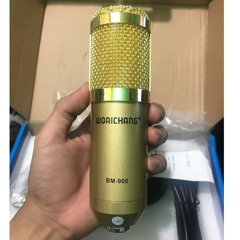 full bộ thu âm livestream sound card H9 và micro BM-900 full bộ phụ kiện đi kèm : chân kẹp mic, màng lọc, dây livestream