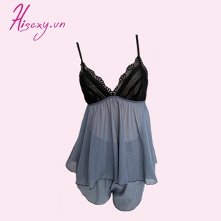 HISEXY Đồ Bộ Ngủ Quần Cộc Voan Lưới Phối Ren Đủ Size F042G