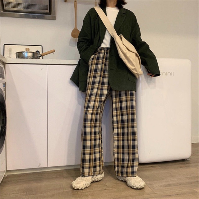 Quần kẻ caro ông suông