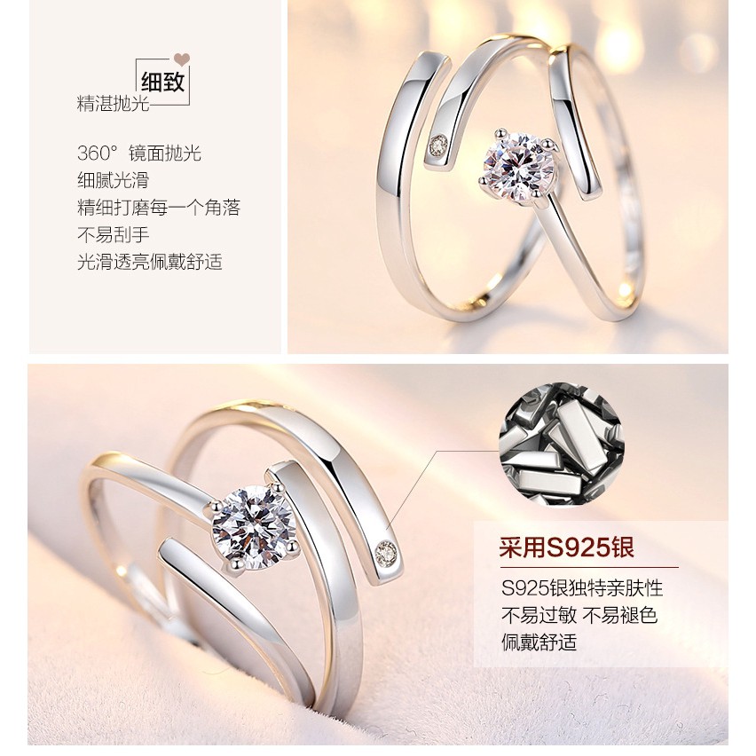 Nhẫn Mạ Bạc 925 Thiết Kế Dạng Hở Đơn Giản Cho Nam Và Nữ