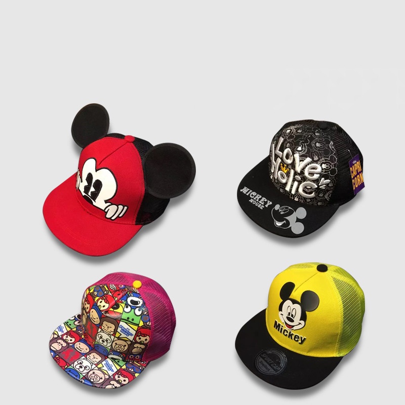 Mũ Lưỡi Trai Vành Phẳng Phối Lưới Thoáng Khí Họa Tiết Hoạt Hình Phong Cách Hip hop Hàn Quốc Cho Bé