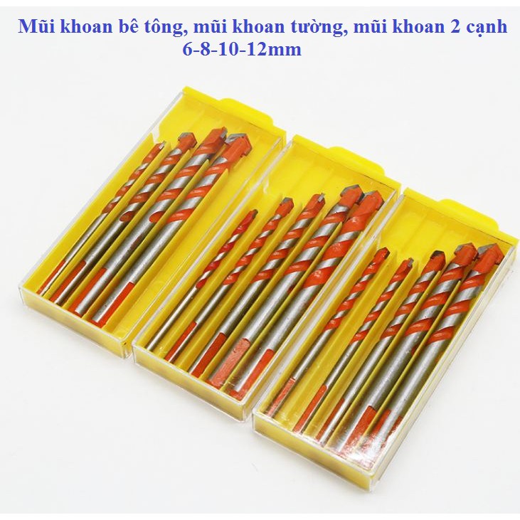 Bộ 4 Mũi khoan gạch men, đá, bê tông, kính, nhôm, tấm sắt, gỗ đa năng bộ 5 mũi 6-8-10-12mm