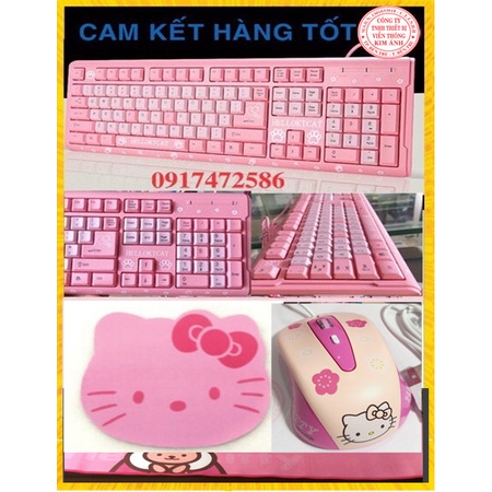 Bàn phím máy tính Kitty, chuôi cắm USB, bàn phím màu hồng cho cô nàng hiện đại, Bảo hành 12 tháng