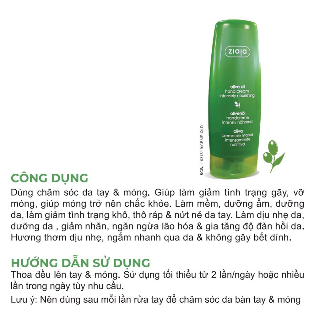 Kem dưỡng bàn tay & móng dầu ô liu - Ziaja Olive oil Hand cream intensely nourishing
