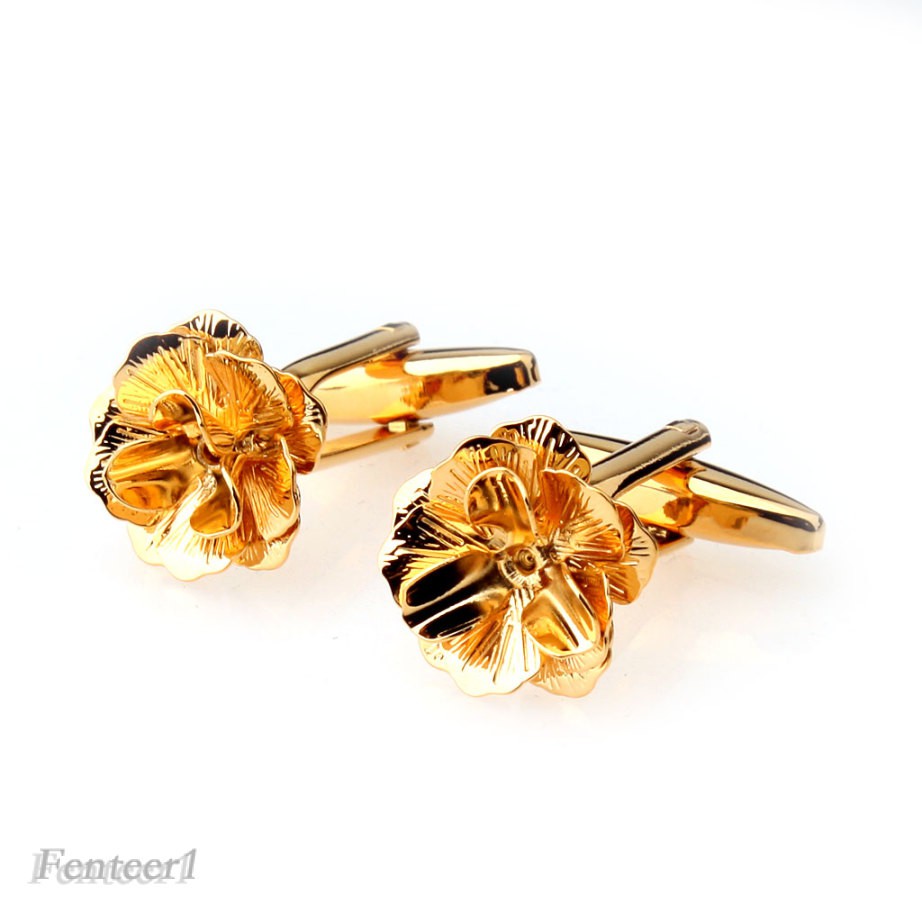 Fenteer 1pcs Fashion Men 's Fashion Plated Gold Flower Cufflinks Cufflink