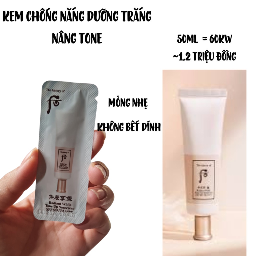 Gói kem chống nắng dưỡng trắng nâng tone da trắng hồng Whoo Radiant White Tone Up Sunscreen