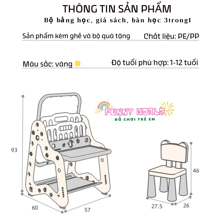 Bảng vẽ đa năng FW3in1_ Kết hợp Bàn học _ Giá sách thông minh cho bé Funny World