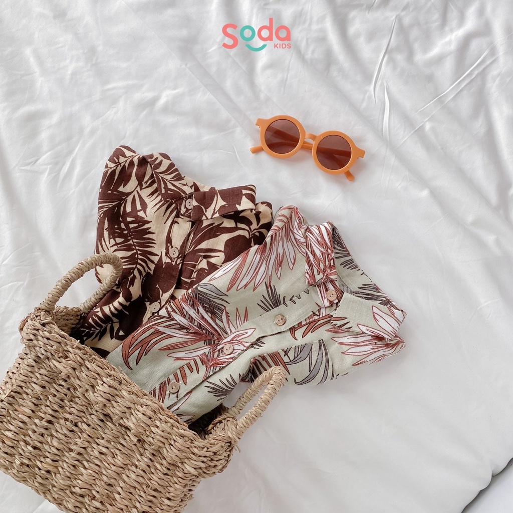 Áo sơ mi cho bé Summer SODA KIDS họa tiết đi biển, chất liệu Linen Hàn mềm mại, thoáng mát