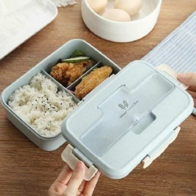 Hộp Đựng Cơm Hộp Cơm Văn Phòng Lúa Mạch 3 Ngăn 1000ml Tặng Kèm Thìa Đũa inox Chất Lượng Cao