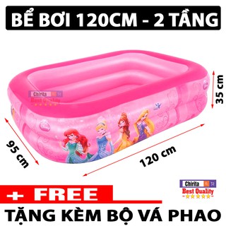 Bể Bơi Cho Bé 2 Tầng 1M20 LOẠI DÀY- Hồ Bơi Trẻ Em - TẶNG Kèm Bộ Vá Phao Tiện Lợi ( HỒNG )