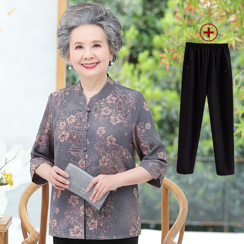 Áo sơ mi mỏng mùa thu của bà, quần áo phụ nữ 60-70 tuổi