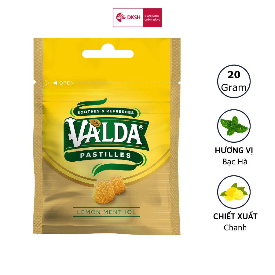 Combo 3 gói kẹo dẻo Valda Pastilles: Orginal Menthol 50g + 20g, Lemon Menthol