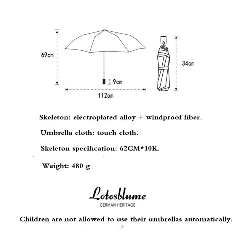 LOTOSBLUME Ô dù cao cấp tự động 2 chiều chống tia UV - Mẫu cán gỗ 112cm có nạm logo đồng