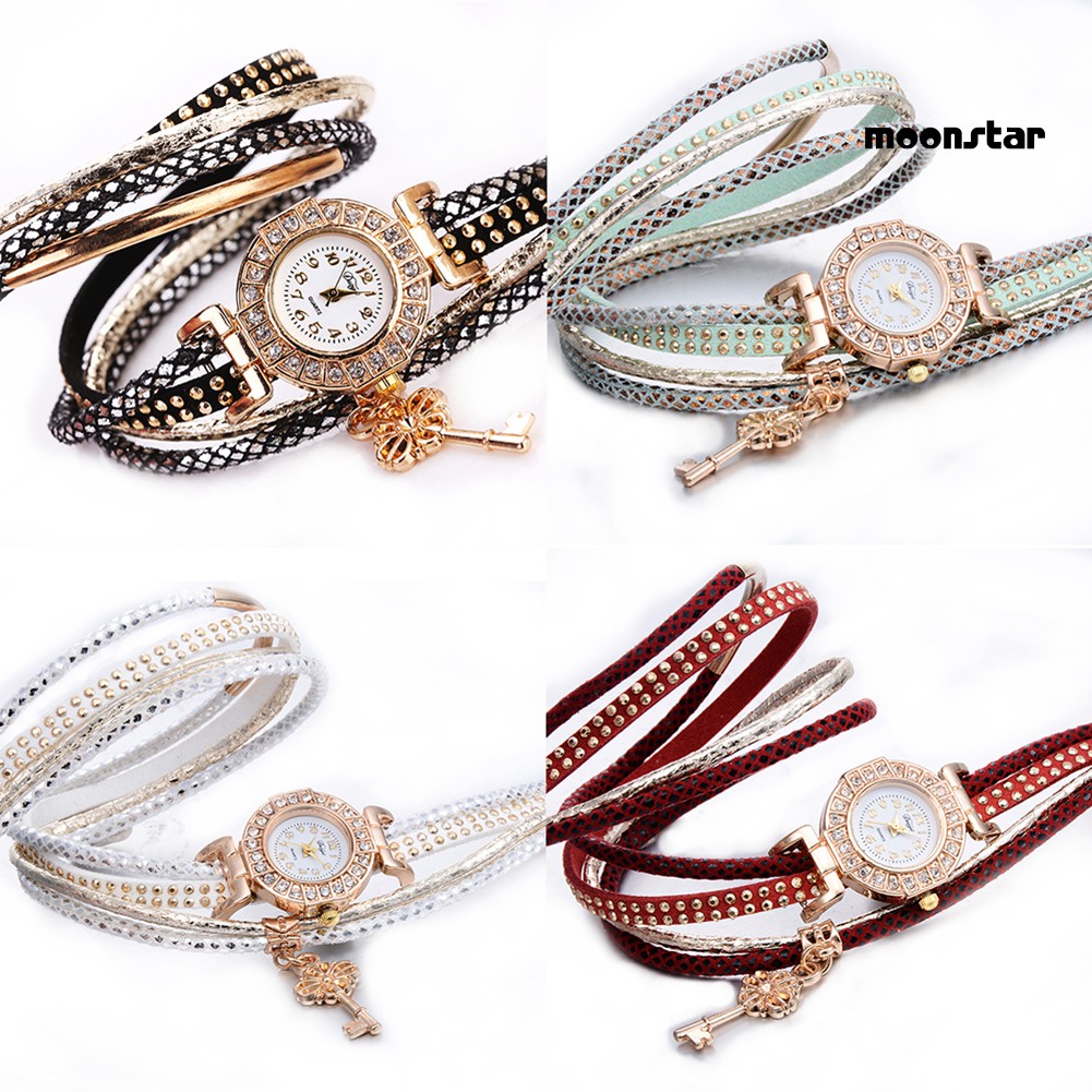 MS  Key Pendant Multi-Layer Rivets Band Arabic Numerals Quartz Bracelet Wrist Watch | BigBuy360 - bigbuy360.vn