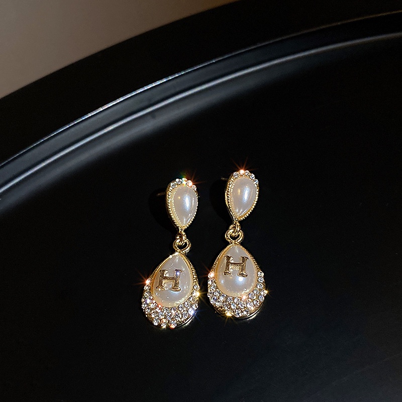 Bông Tai Chữ H Bằng Bạc 925 Đính Đá Thời Trang Phong Cách Hàn Quốc Cho Nữ