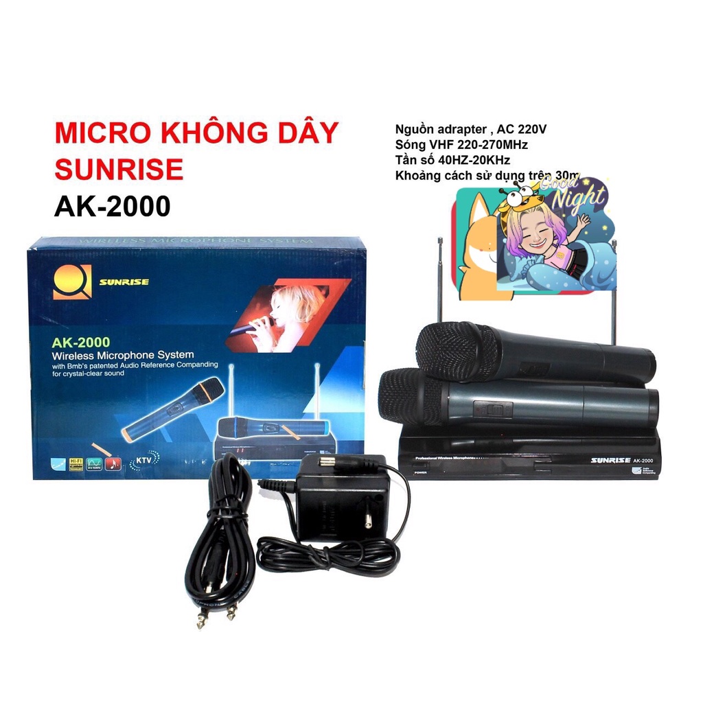 [Mã ELHACE giảm 4% đơn 300K] [Tặng 2 chống lăn micro] Micro Karaoke Không Dây SUNRISE SM18 / AK2000