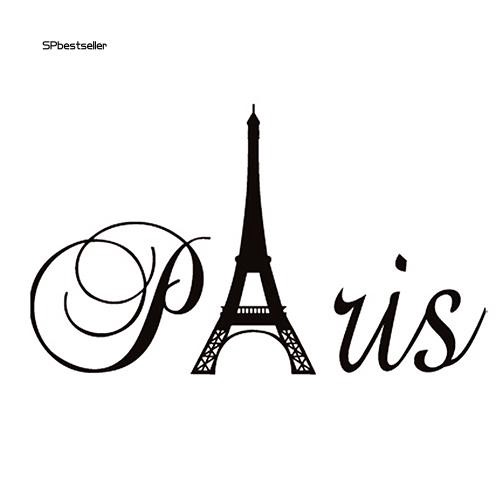 Miếng dán trang trí tường hình tháp Eiffel kèm chữ chất liệu PVC kích thước 49.5x32.5cm