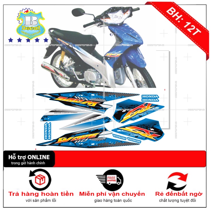 ( Quí khách vui lòng mang ra tiệm cho thợ dán ) Tem wave RS 110 xanh đen