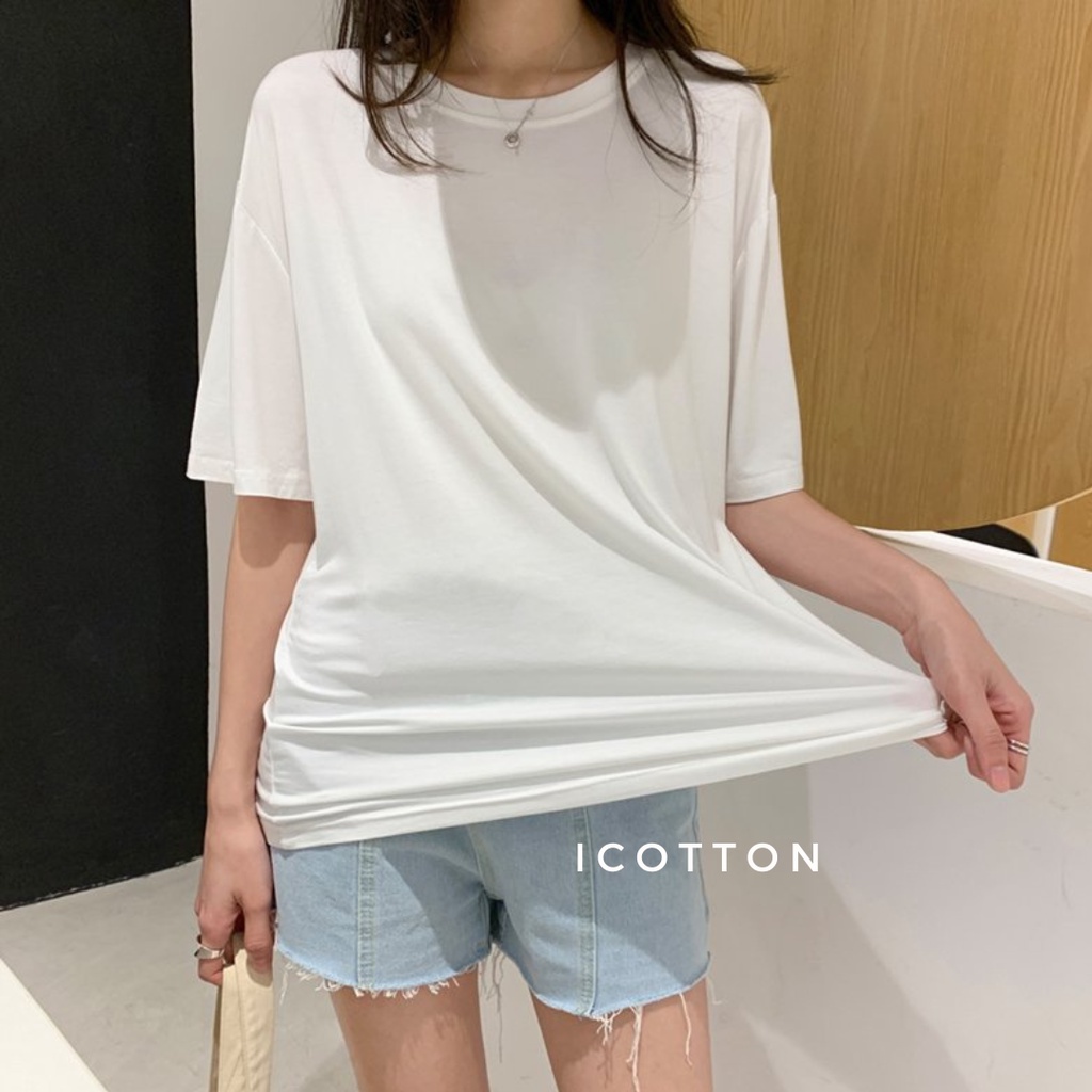 Áo thun form rộng tay lỡ ❤ICOTTON❤️ áo phông trơn trắng đen ghi 100% cotton cao cấp, kiểu dáng oversize, basic
