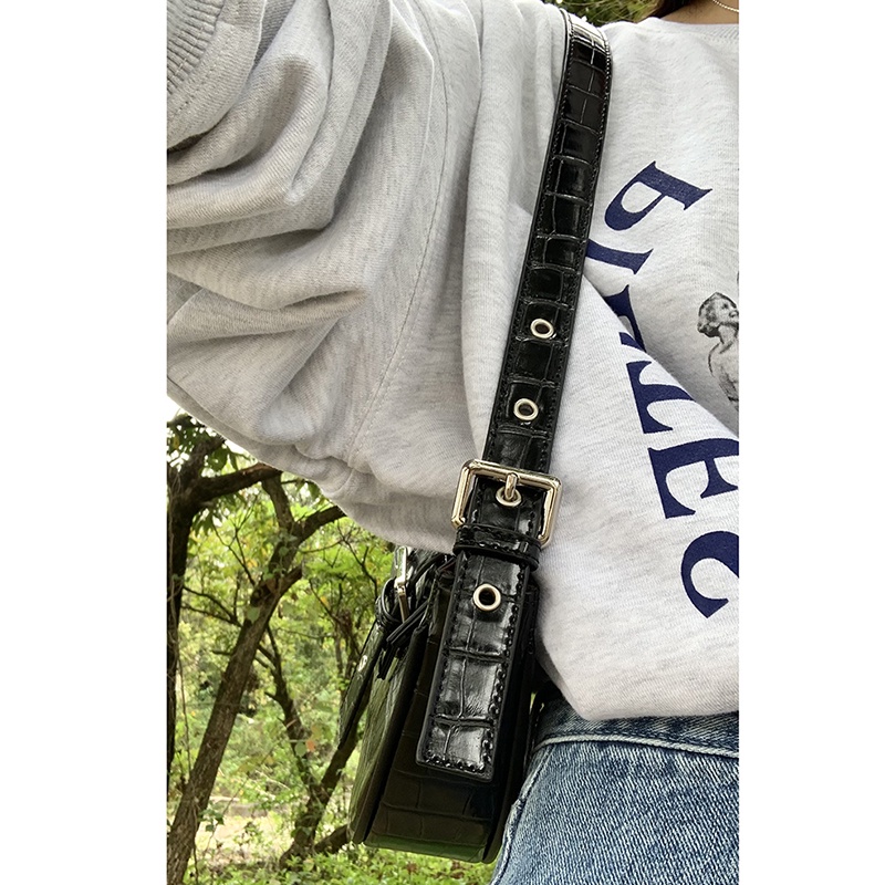 Túi đeo vai IELGY giả da cá sấu màu đen phong cách Hàn Quốc thiết kế thời trang cho nữ