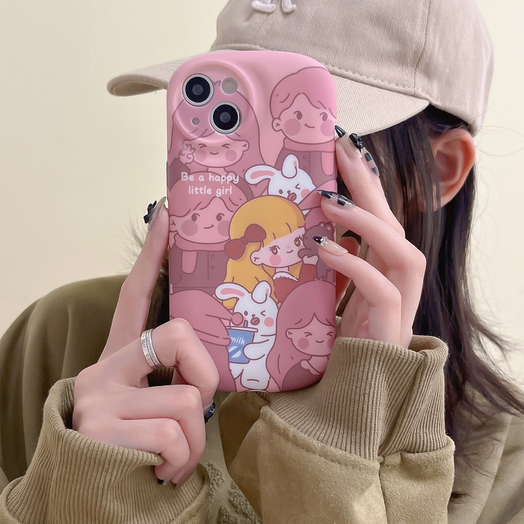 Ốp Điện Thoại Mềm Chống Rơi Họa Tiết Hoạt Hình Màu Hồng Cho Iphone 11 Pro Max 12 13 14 Pro Max 14plus Xsmax
