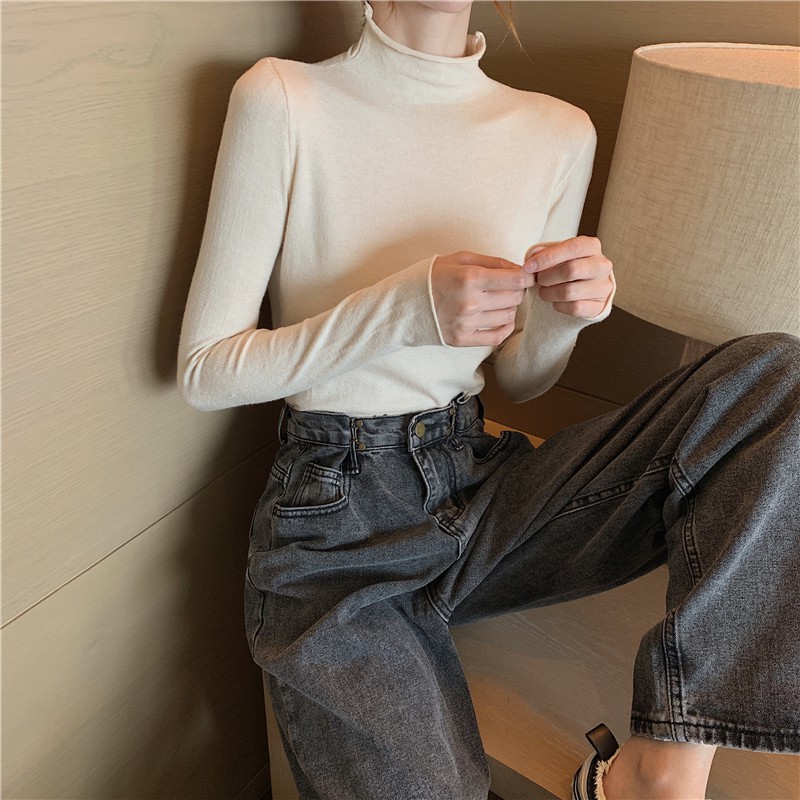 Áo Dệt Kim Cổ Lọ Màu Trơn Phong Cách Retro Hong Kong | BigBuy360 - bigbuy360.vn