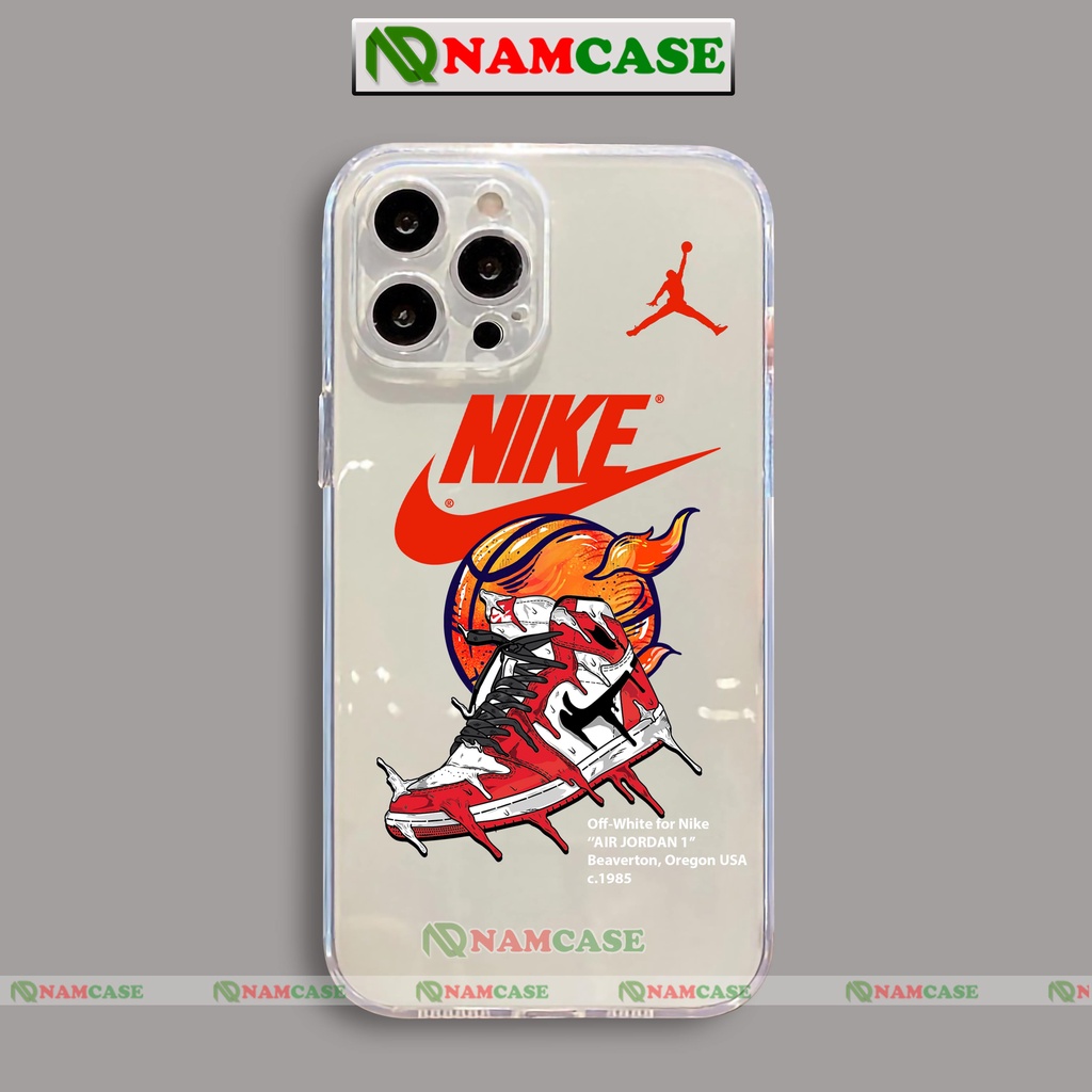 Ốp lưng iPhone Nike chống sốc cạnh viền vuông Silicon trong suốt cho iphone 6/6s/7/8/X/XS/11/12/13 Pro Plus Max