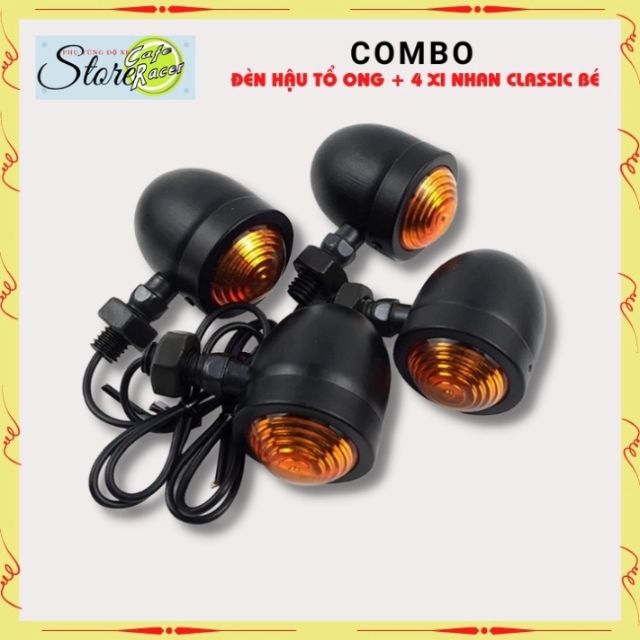 Combo đèn hậu tổ ong và 4 xi nhan classic loại bé dùng để độ xe CAFE RACER , win , honda67..