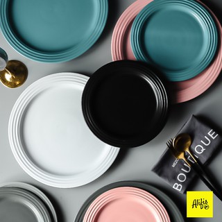 (Có sẵn) Đĩa tròn Macaron – viền vòng tròn – nhiều màu – phong cách Bắc Âu