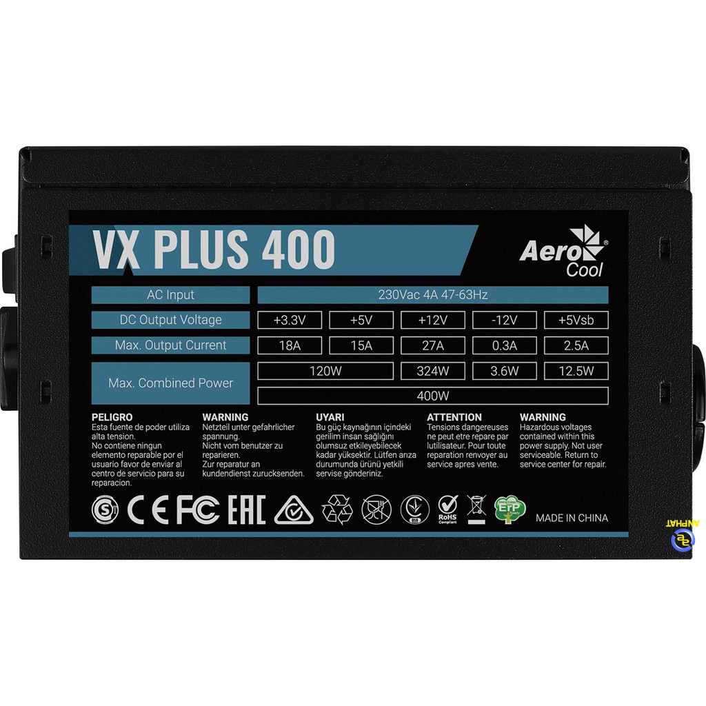 Nguồn AEROCOOL VX PLUS 400 230V N-PFC BH chính hãng 36T