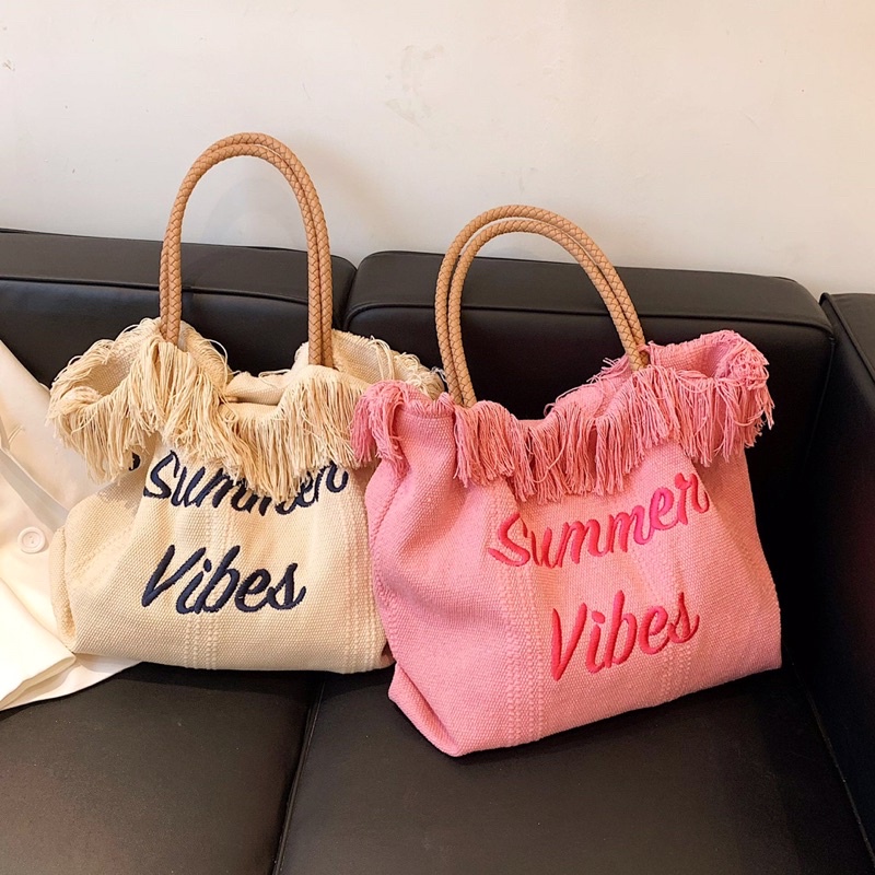 (HÀNG CÓ SẴN) Túi canvas SUMMER VIBED phong cách Hàn Siêu Dễ Thương