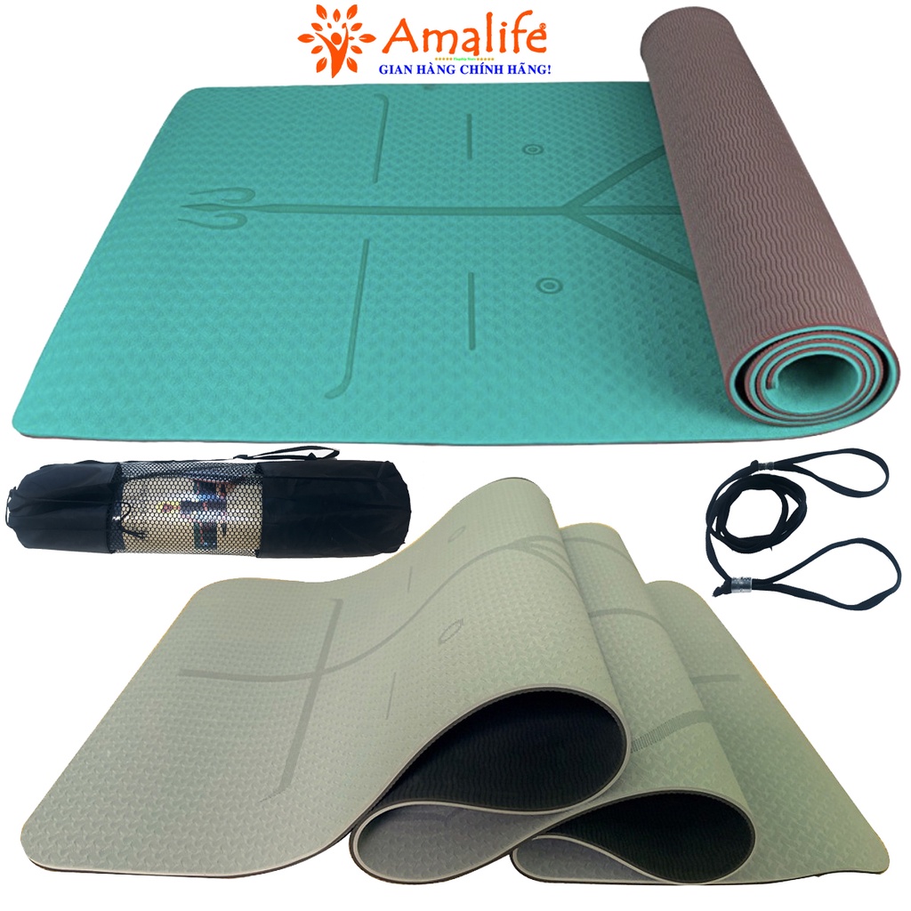 Thảm Tập Yoga 2 Lớp TPE 6mm 8mm Từ 89k Có Định Tuyến Tập Gym Thiền Pilates Chống Trượt Chính Hãn Amalife