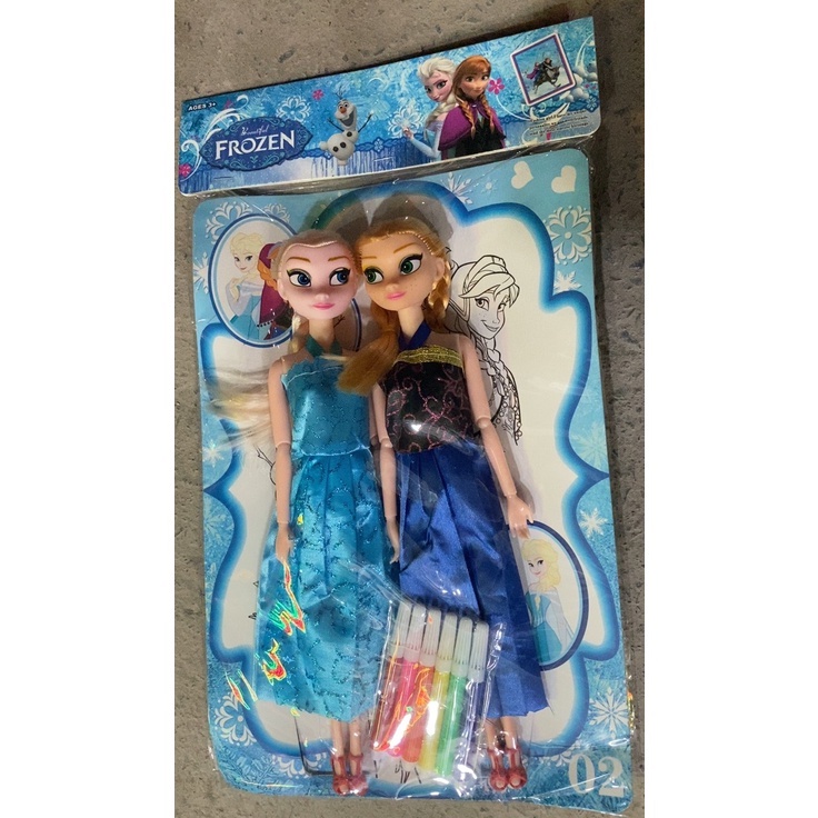 Bộ đồ chơi búp bê công chúa Elsa và Anna có khớp kèm tranh và bút tô màu