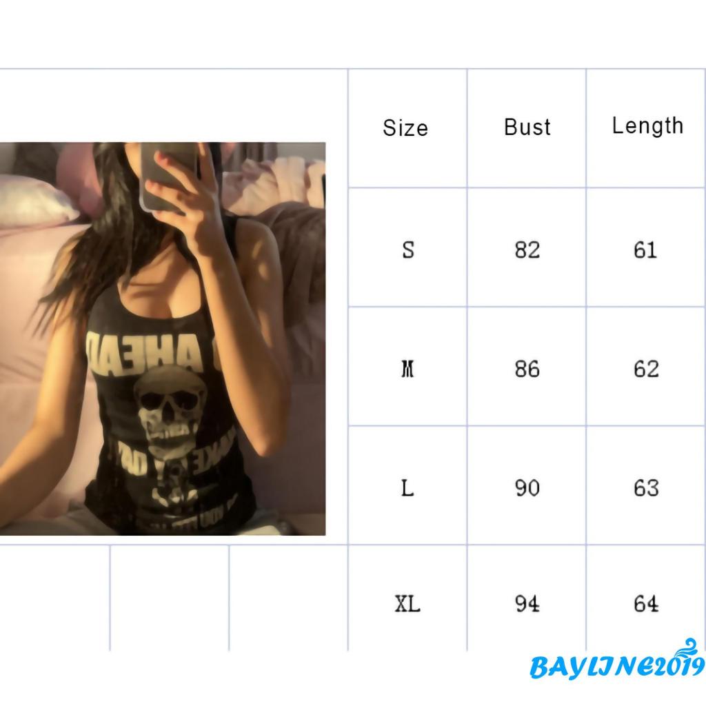 Áo Tank Top Ôm Dáng Cổ Chữ U In Họa Tiết Đầu Lâu Và Chữ Màu Đen Cho Nữ Cỡ S / M / L / XL