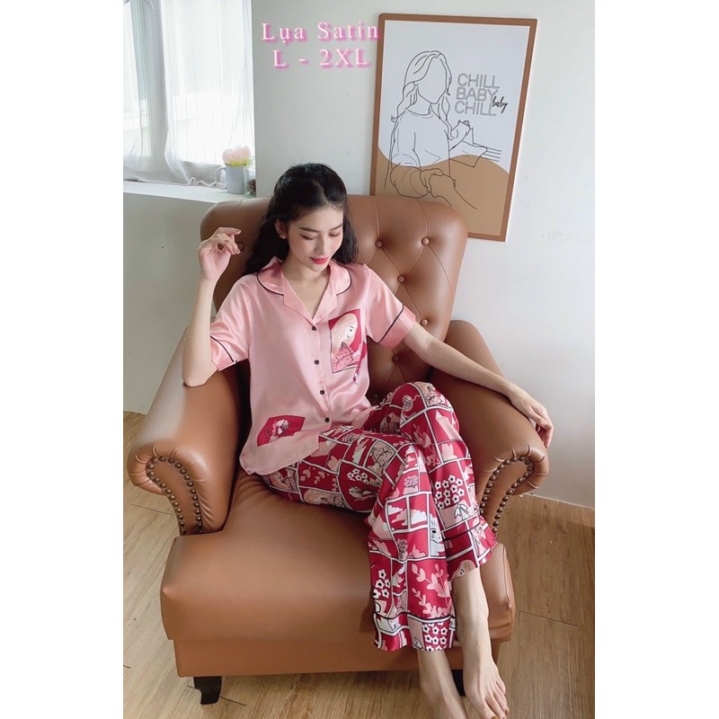 [Ảnh + video thật] Đồ Bộ Pijama thiết kế LỤA SATIN & MANGO LOẠI 1 Size 50-62kg Áo cộc Quần dài siêu mát,nhẹ mềm mịn mướt