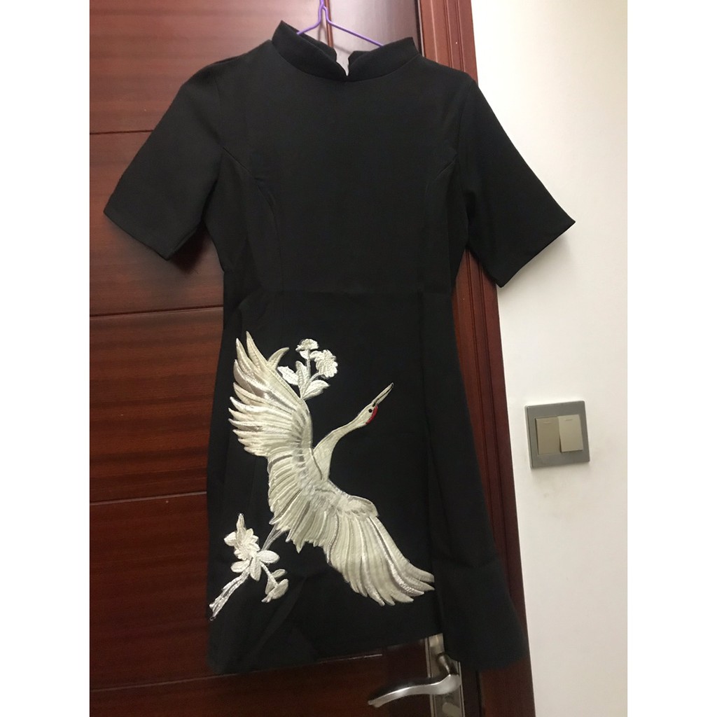 (Sẵn XL) Đầm xoè cổ tàu đính hạc (ảnh thật) | BigBuy360 - bigbuy360.vn