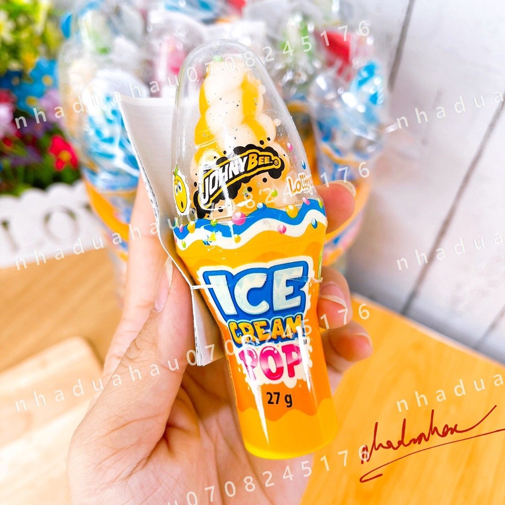 Một cây kẹo mút phủ cốm hình kem ốc quế Ice Cream Pop Hongkong cây lớn 27gam