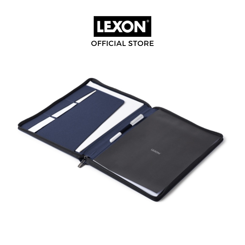 Cặp tài liệu A4 LEXON bọc da 50 trang màu xanh/xám/đen - PREMIUM+ A4 FOLDER | BigBuy360 - bigbuy360.vn