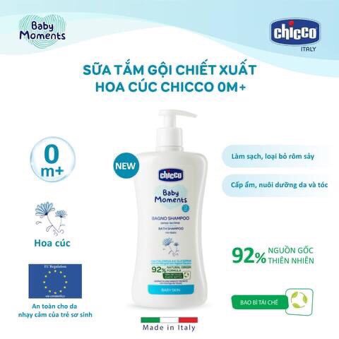 Sữa tắm gội Chicco chiết xuất hoa cúc ( chai 200ml và 500ml cho bé từ 0M+ ) chính hãng cho bé