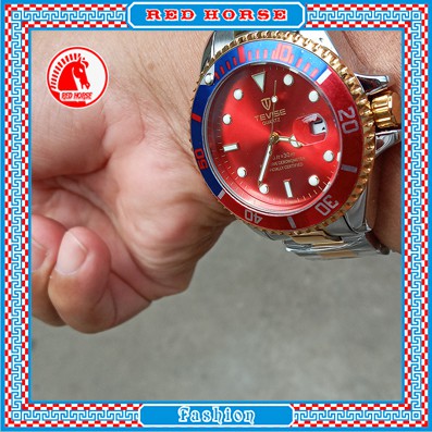 Đồng hồ nam vòng Benzen Tevise T801, mặt đỏ viền pepsi
