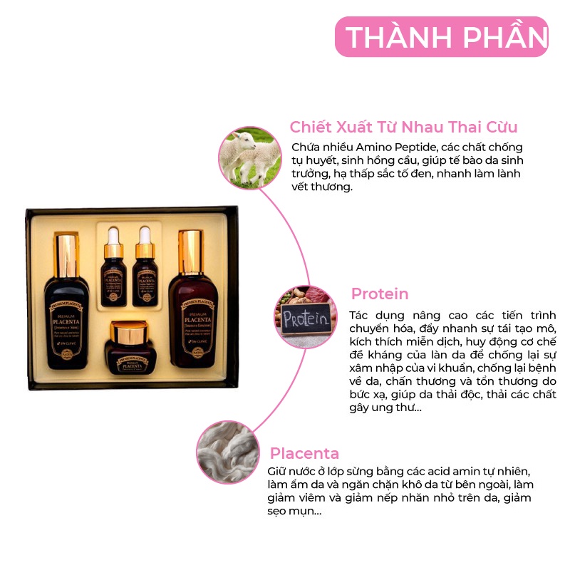 Bộ dưỡng da chống lão hóa tinh chất Nhau Thai Cừu 3W CLINIC Hàn Quốc [Cam Kết Hàng Chính Hãng]