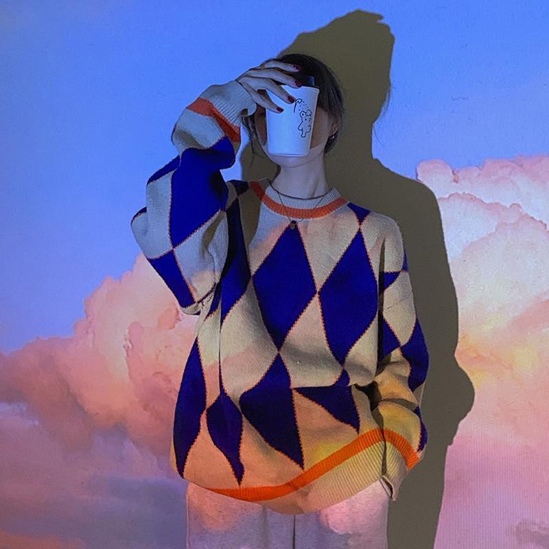 Áo Sweater Dệt Kim Dáng Rộng Màu Sắc Tương Phản Phong Cách Retro Hàn Quốc Cho Nữ 2021 | BigBuy360 - bigbuy360.vn