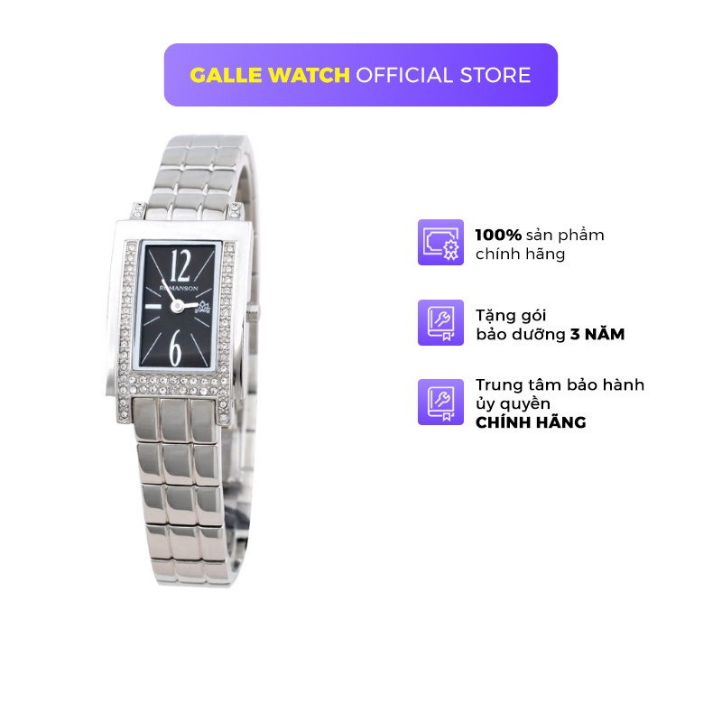 Đồng hồ Romanson Watch RM6159TLWBK nữ dây thép mặt chữ nhật nhỏ đính đá kính chống xước máy Thụy Sĩ chính hãng