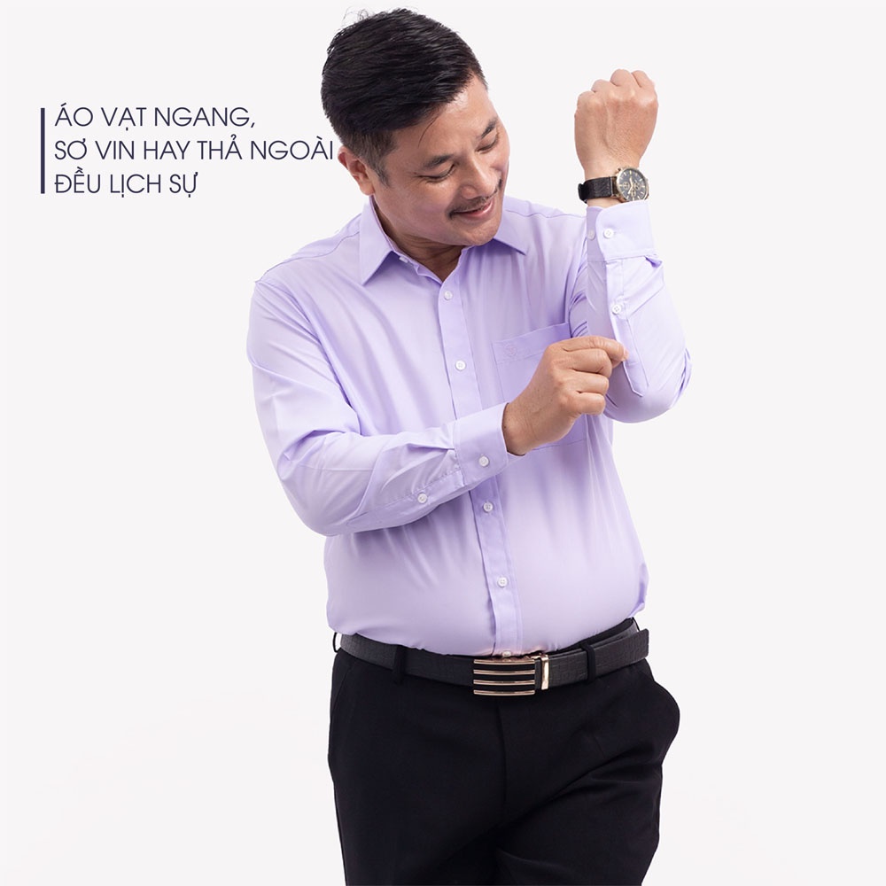 Áo Sơ Mi Nam Dài Tay Trung Niên ANCHI Classic Cotton Trơn Màu Tím Nhạt Cao Cấp