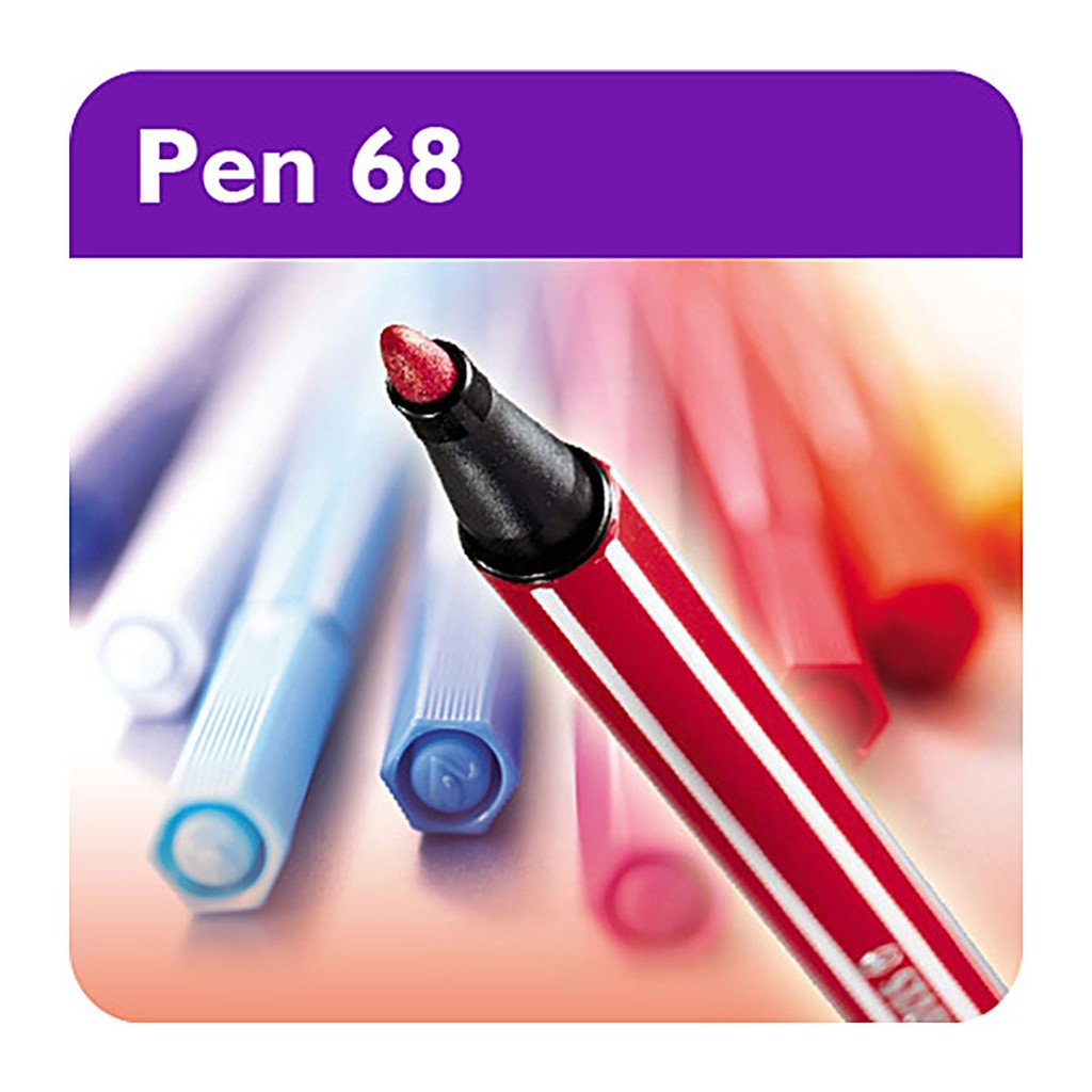 Bộ 4 cây bút lông màu STABILO Pen68 màu Pastel: hồng sáng, hồng nhạt,tím phấn, xám đậm (PN68-P4B)