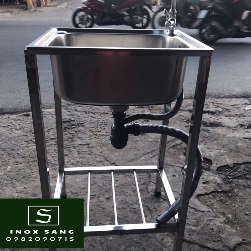 Chậu rửa chén inox 304 đơn có chân và đầy đủ phụ kiện